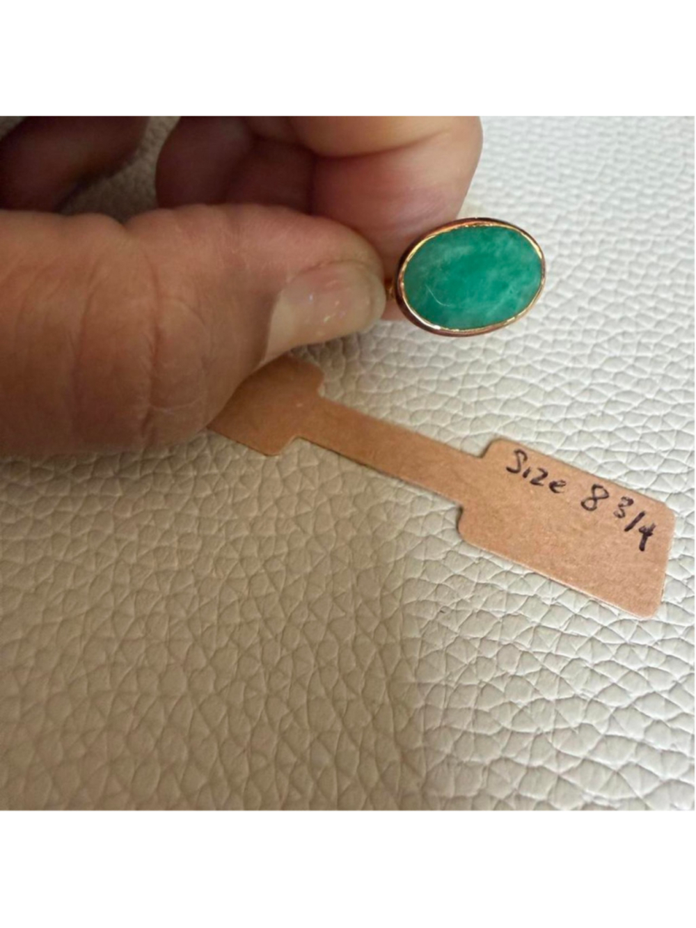 gold tone ring with green stone, size 8 3/4 #goldring #gemstone